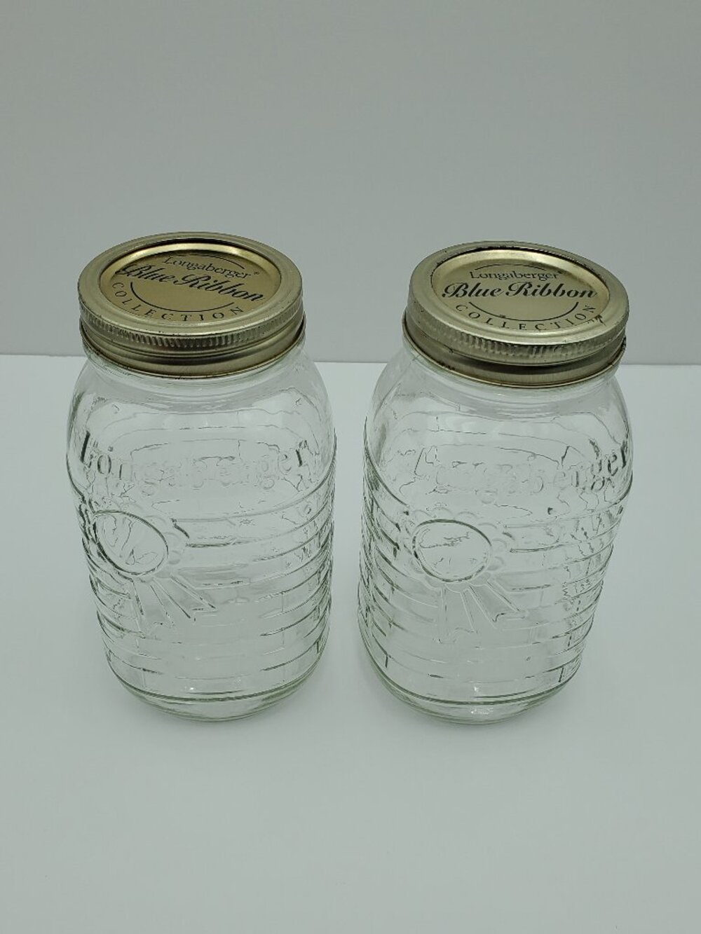 Longaberger Blue Ribbon Collection 1 Quart Glass Mason Jars